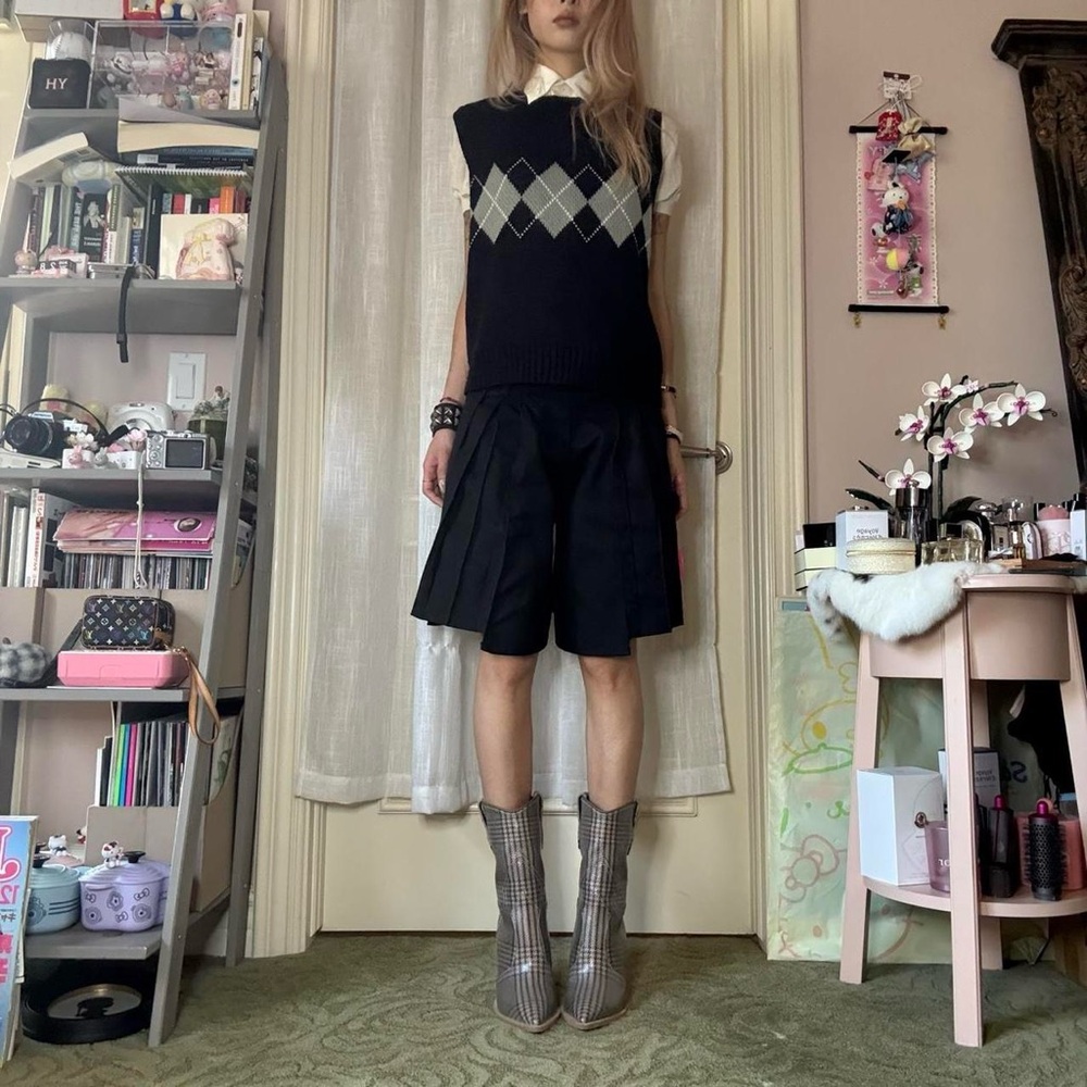Navy/Black Preppy Argyle Straight Fit Vest